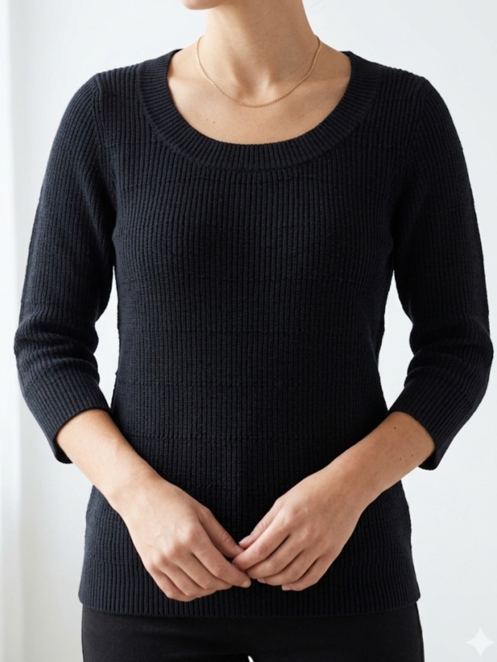 Banana Republic Black Ribbed Knit Sweater Top Cotton Crewneck Minimalist Capsule